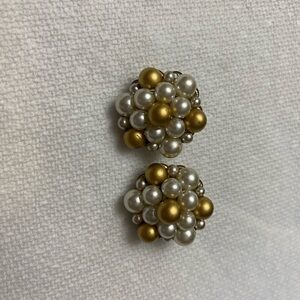 Gold and Cream Cluster Earrings with Floral Design